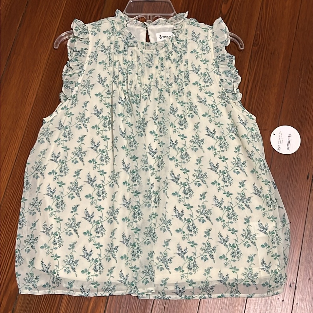 Floral Ruffle Women's Top - Green and Cream - Picture 9 of 15